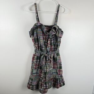 Juicy Couture Women's Medium Green Patchwork Plaid Drawstring Sleeveless Dress